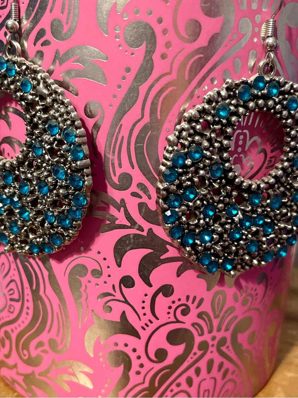 Blue Stone Silver-Tone Metal Teardrop Earrings